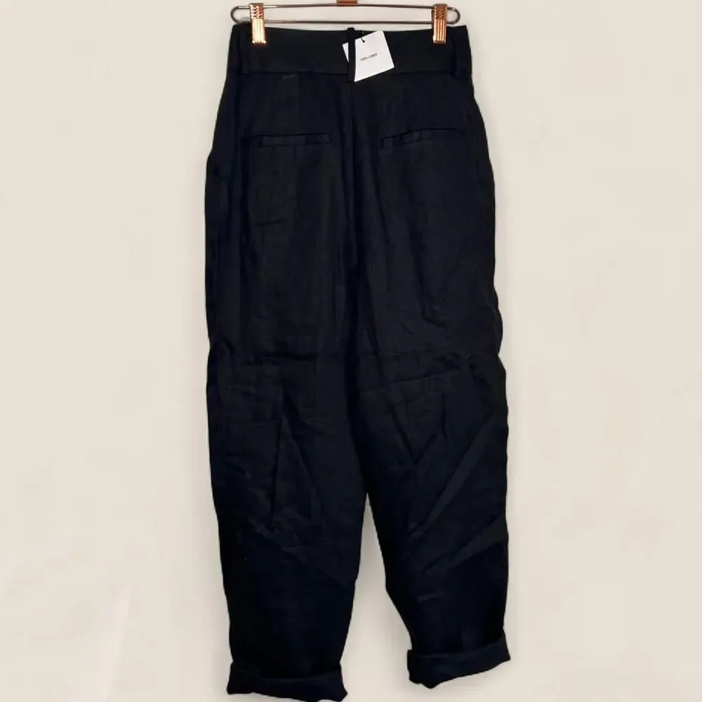 zara black linen trousers | xs new high waist tapered clean girl coastal